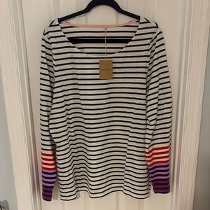 Boden Women's Striped Long-Sleeved Tee - Navy and White Striped NWT US 20/22